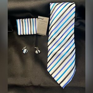 NWT-Striped Blue and Black Tie Set